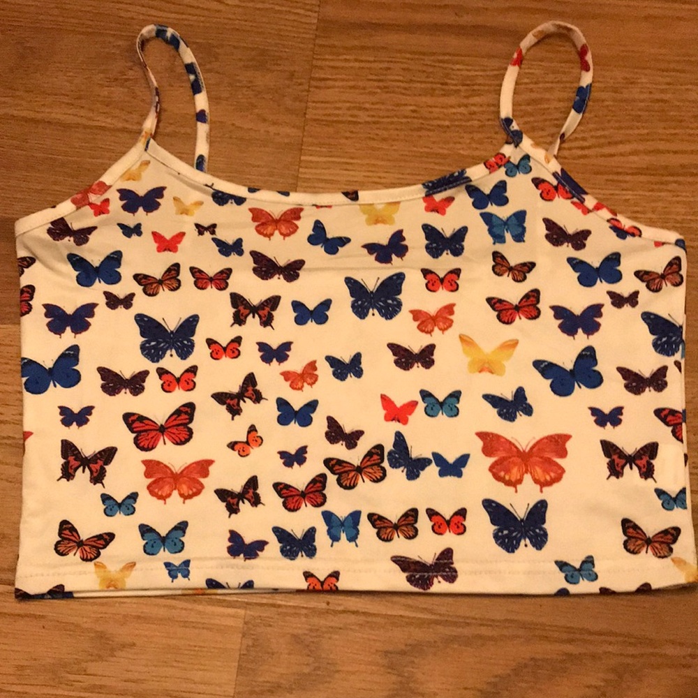 Multicolored Butterfly cropped cami top pls buy:)